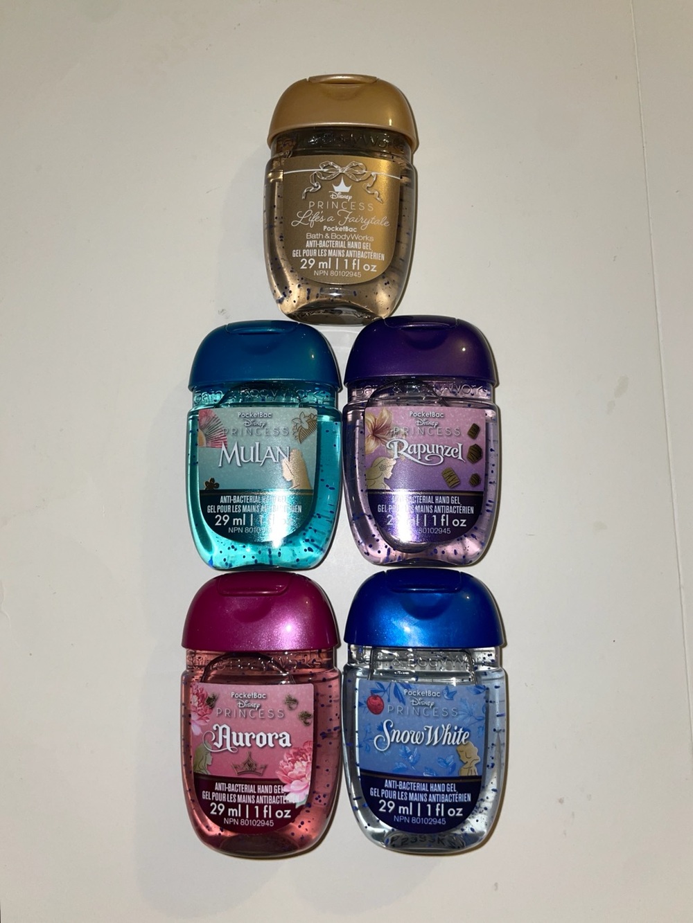 Bath & Body Works Disney Princess Hand Sanitizer Gel Pocketbac 5pc Set New